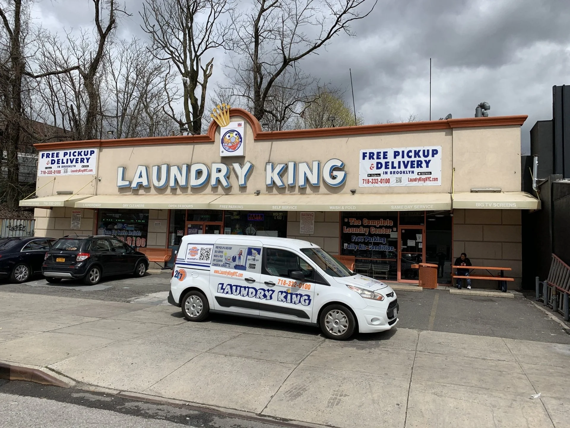Laundry King storefront and delivery car in Brooklyn, serving Coney Island with free laundry pickup and delivery