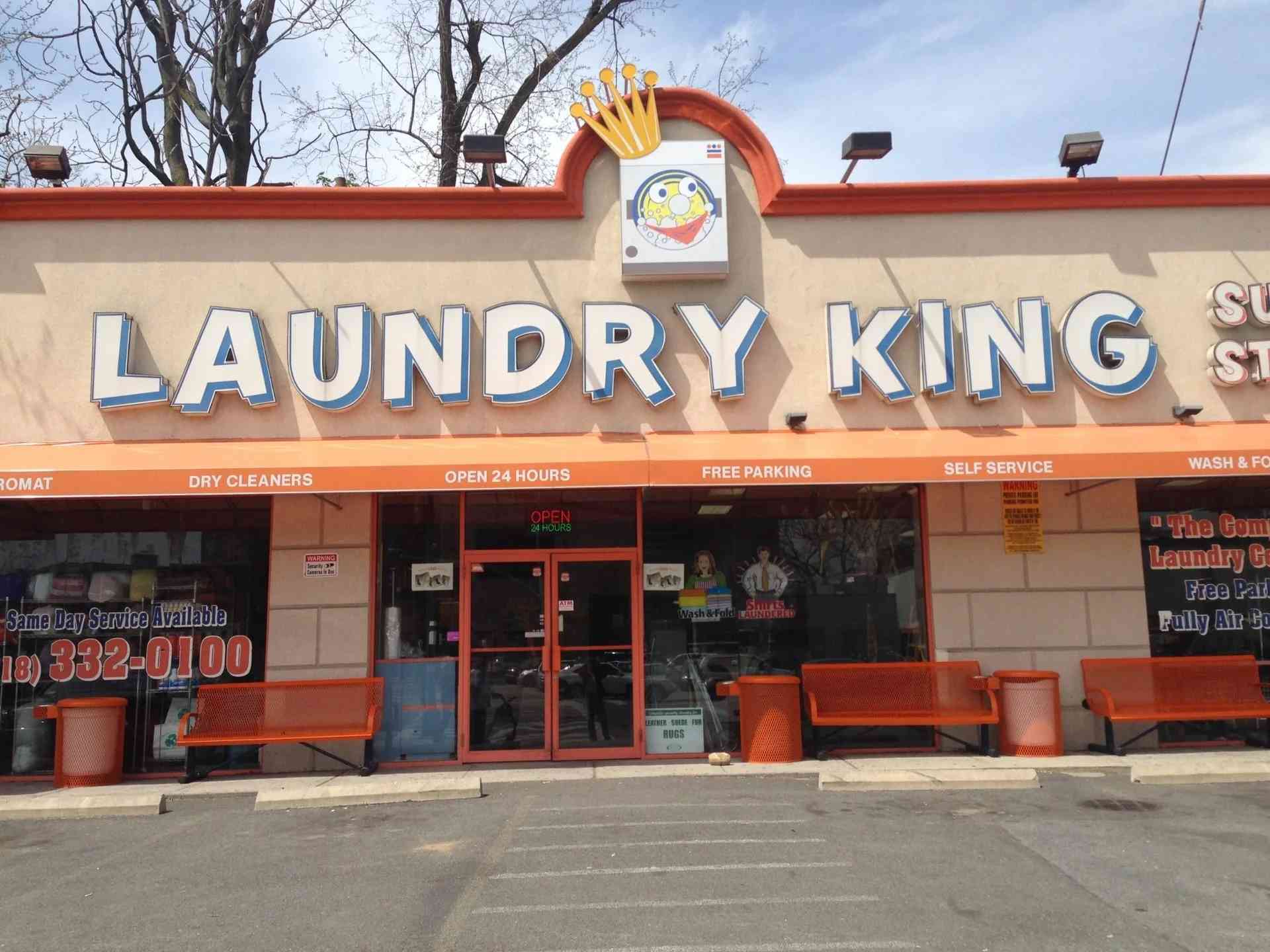 The Laundry King storefront on Neptune Avenue in Brooklyn where these customers do their laundry